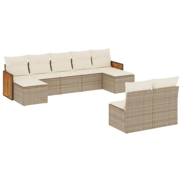 Salon de jardin avec coussins 9 pcs beige résine tressée