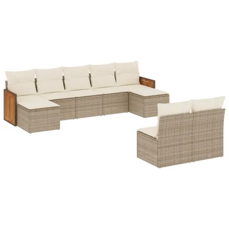 Salon de jardin avec coussins 9 pcs beige résine tressée