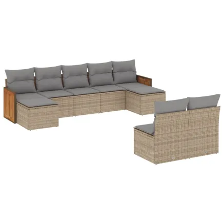 Salon de jardin avec coussins 9 pcs beige résine tressée 2