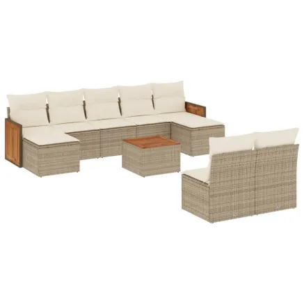Salon de jardin avec coussins 10 pcs beige résine tressée 2