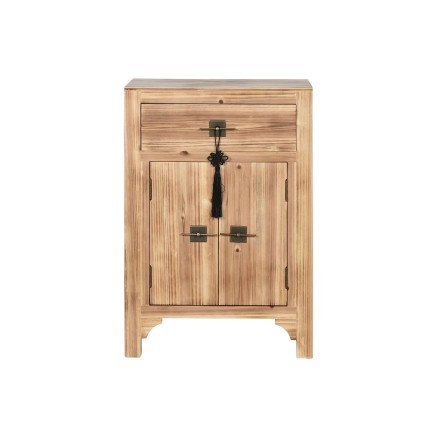 Mesita de Noche Home ESPRIT Negro Natural Madera de abeto Madera MDF 4 2