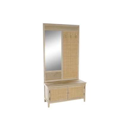 Perchero con espejo Home ESPRIT Natural Ratán Madera de Paulonia Espe
