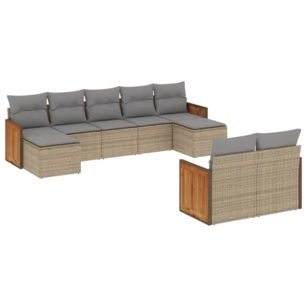 Salon de jardin avec coussins 9 pcs beige résine tressée 2