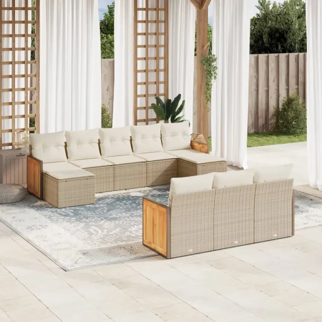 Salon de jardin avec coussins 10 pcs beige résine tressée