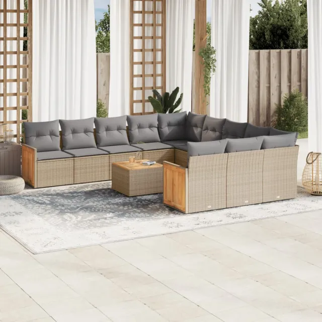 Salon de jardin avec coussins 12 pcs beige résine tressée