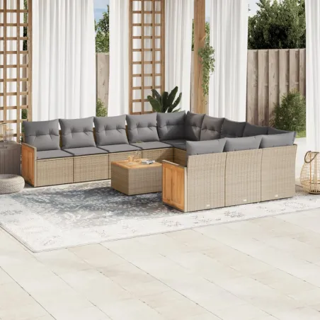 Salon de jardin avec coussins 12 pcs beige résine tressée