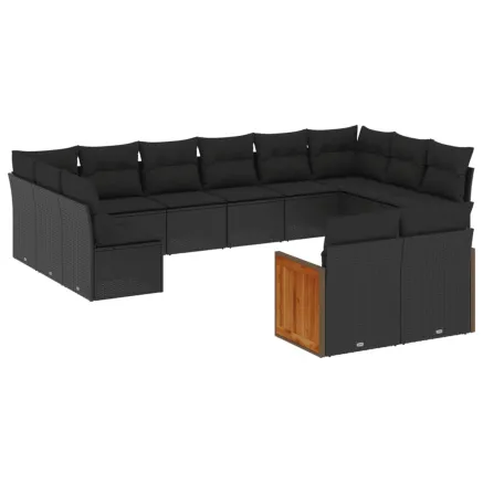 Salon de jardin 12 pcs avec coussins noir résine tressée 2