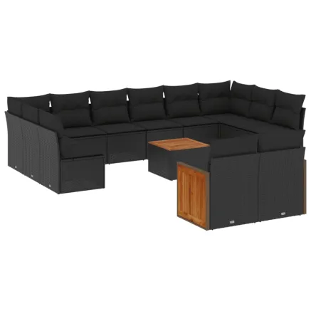 Salon de jardin avec coussins 13 pcs noir résine tressée 2