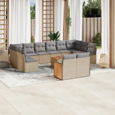 Salon de jardin avec coussins 13 pcs beige résine tressée