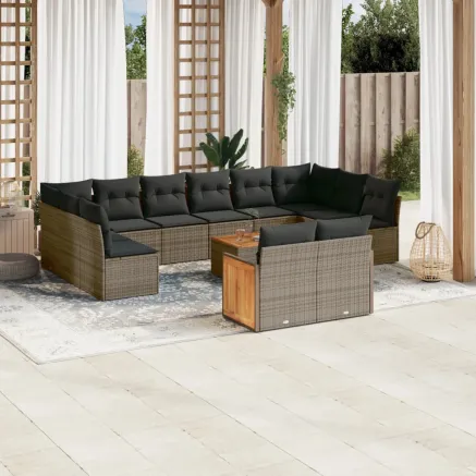 Salon de jardin avec coussins 13 pcs gris résine tressée