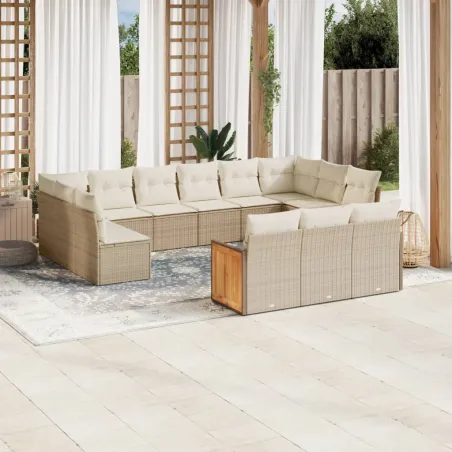 Salon de jardin avec coussins 13 pcs beige résine tressée
