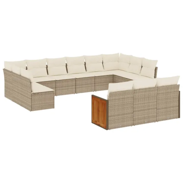 Salon de jardin avec coussins 13 pcs beige résine tressée