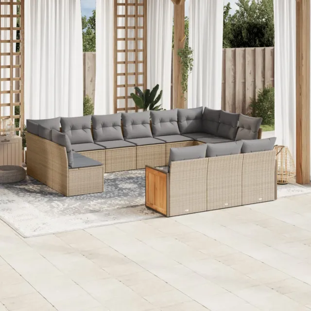 Salon de jardin avec coussins 13 pcs beige résine tressée