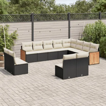 Salon de jardin 12 pcs avec coussins noir résine tressée