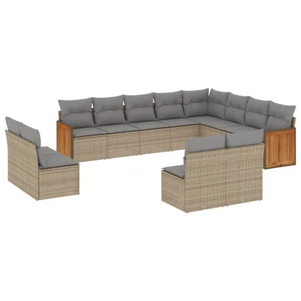 Salon de jardin avec coussins 12 pcs beige résine tressée 2