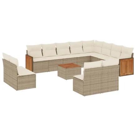 Salon de jardin avec coussins 13 pcs beige résine tressée 2