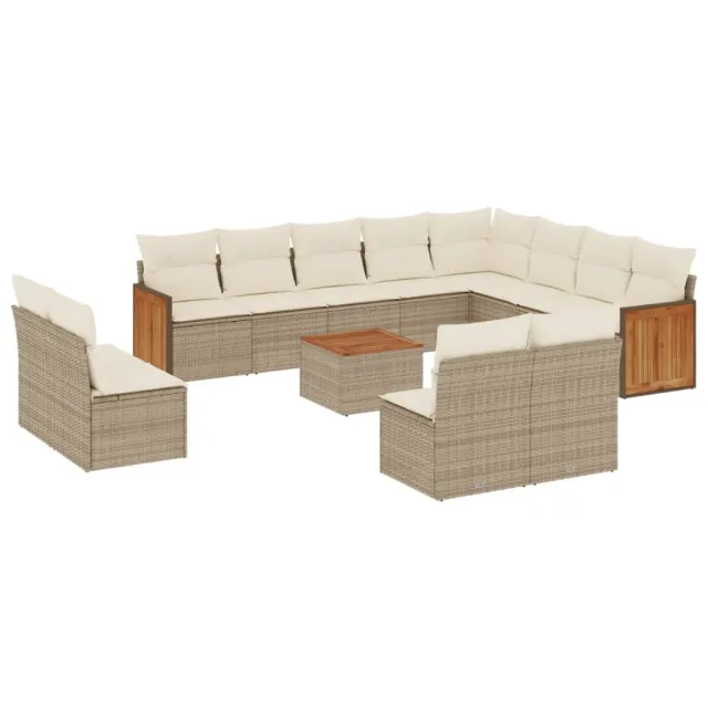 Salon de jardin avec coussins 13 pcs beige résine tressée