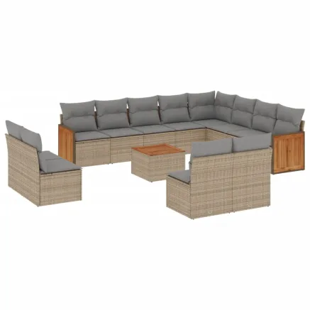 Salon de jardin avec coussins 13 pcs beige résine tressée 2