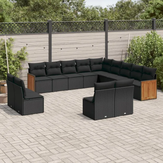 Salon de jardin avec coussins 13 pcs noir résine tressée