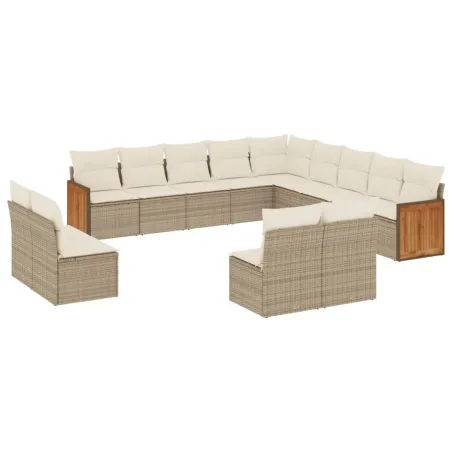 Salon de jardin avec coussins 13 pcs beige résine tressée