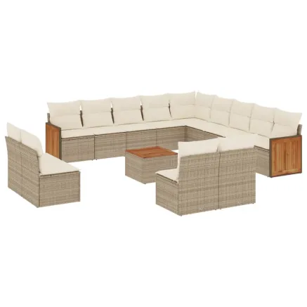 Salon de jardin avec coussins 14 pcs beige résine tressée 2