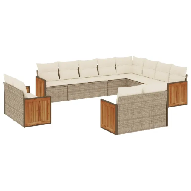 Salon de jardin avec coussins 12 pcs beige résine tressée