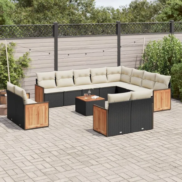 Salon de jardin avec coussins 13 pcs noir résine tressée