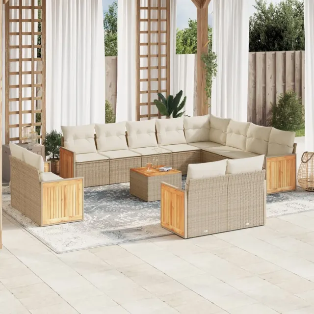 Salon de jardin avec coussins 13 pcs beige résine tressée
