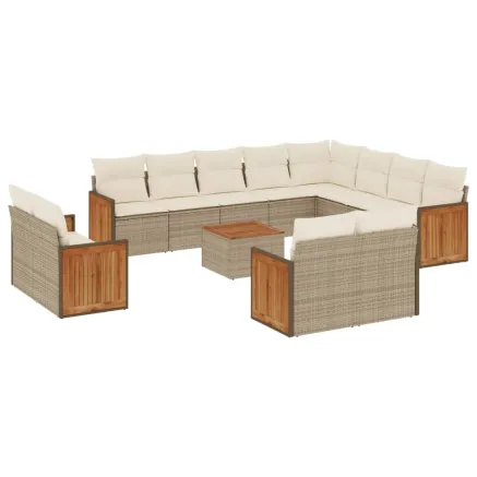 Salon de jardin avec coussins 13 pcs beige résine tressée 2