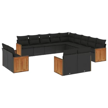 Salon de jardin avec coussins 13 pcs noir résine tressée 2