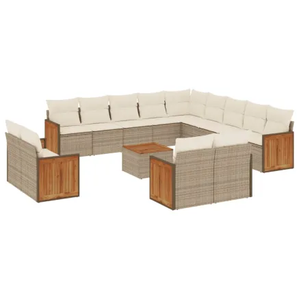 Salon de jardin avec coussins 14 pcs beige résine tressée 2