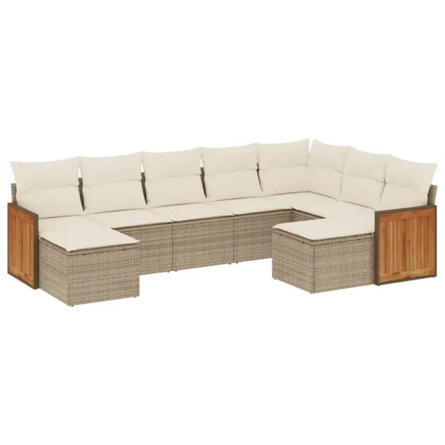 Salon de jardin avec coussins 9 pcs beige résine tressée