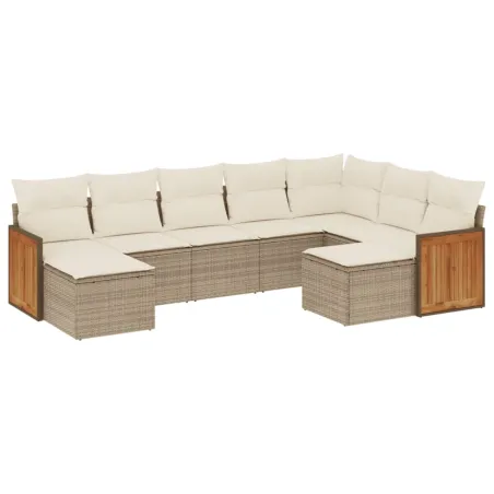 Salon de jardin avec coussins 9 pcs beige résine tressée
