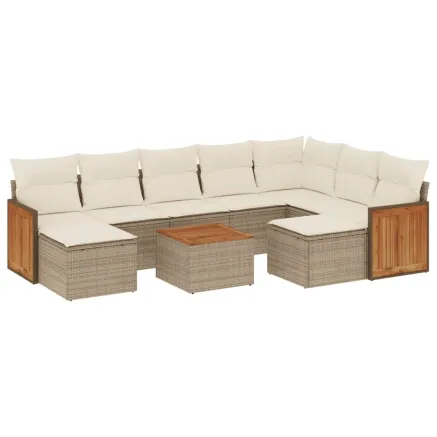 Salon de jardin avec coussins 10 pcs beige résine tressée 2