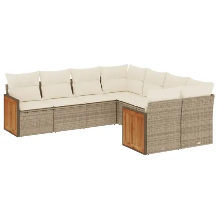 Salon de jardin avec coussins 8 pcs beige résine tressée 2