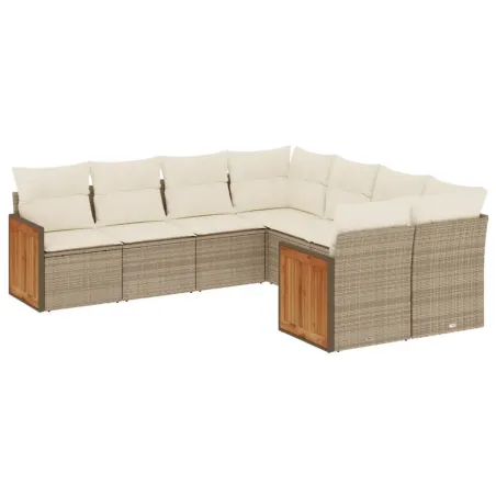 Salon de jardin avec coussins 8 pcs beige résine tressée