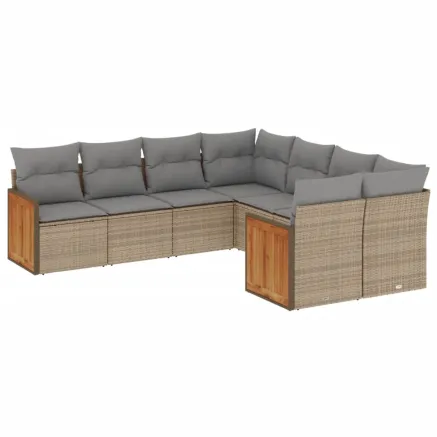 Salon de jardin avec coussins 8 pcs beige résine tressée 2