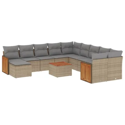 Salon de jardin avec coussins 12 pcs beige résine tressée 2