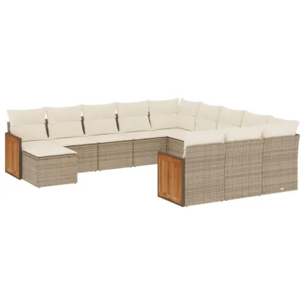 Salon de jardin avec coussins 12 pcs beige résine tressée 2