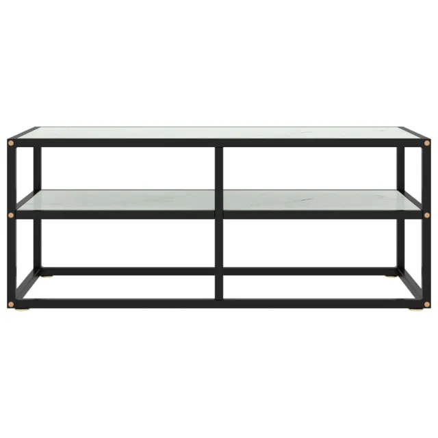 Meuble TV noir avec verre marbre blanc 100x40x40 cm