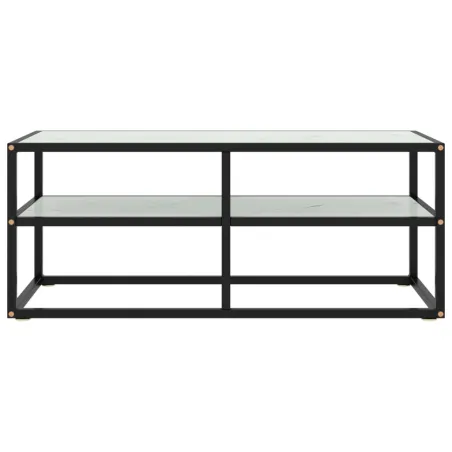 Meuble TV noir avec verre marbre blanc 100x40x40 cm