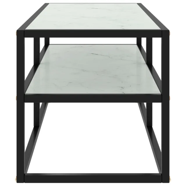 Meuble TV noir avec verre marbre blanc 100x40x40 cm