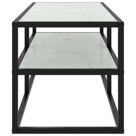 Meuble TV noir avec verre marbre blanc 100x40x40 cm