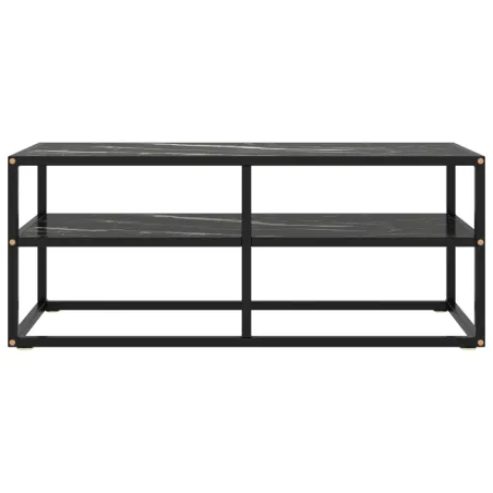 Meuble TV noir avec verre marbre noir 100x40x40 cm