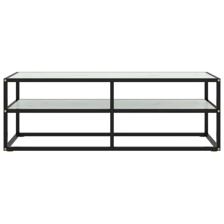 Meuble TV noir avec verre marbre blanc 120x40x40 cm 2