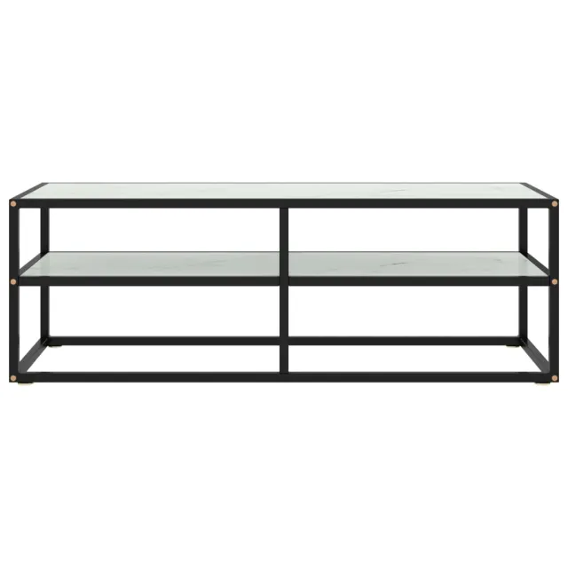 Meuble TV noir avec verre marbre blanc 120x40x40 cm