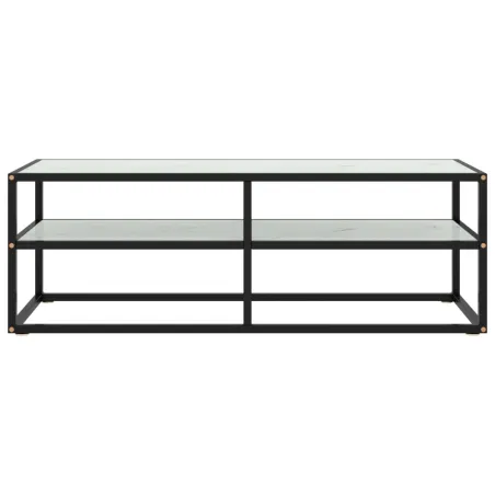 Meuble TV noir avec verre marbre blanc 120x40x40 cm