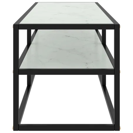 Meuble TV noir avec verre marbre blanc 120x40x40 cm
