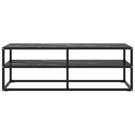 Meuble TV noir avec verre marbre noir 120x40x40 cm 2