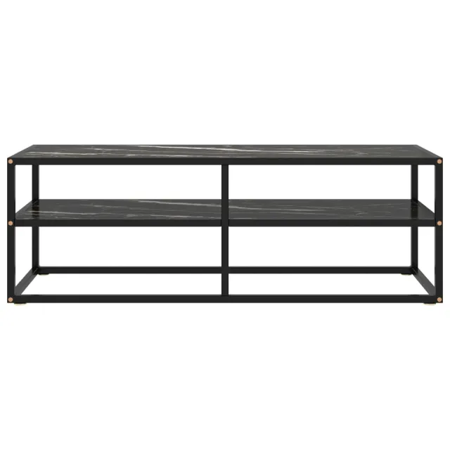 Meuble TV noir avec verre marbre noir 120x40x40 cm